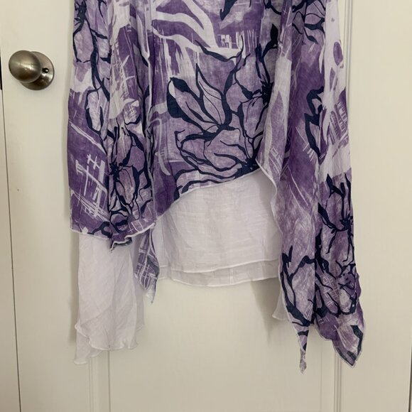 Women's Cotton Blend Sleeveless Floral Asymmetrical Handkerchief Size M - Picture 2 of 7